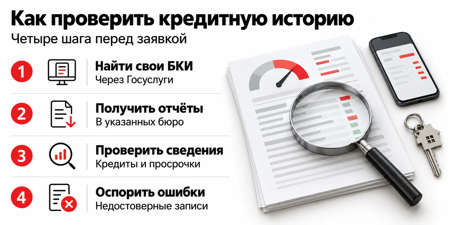 Инфографика: проверка кредитной истории перед заявкой на ипотеку