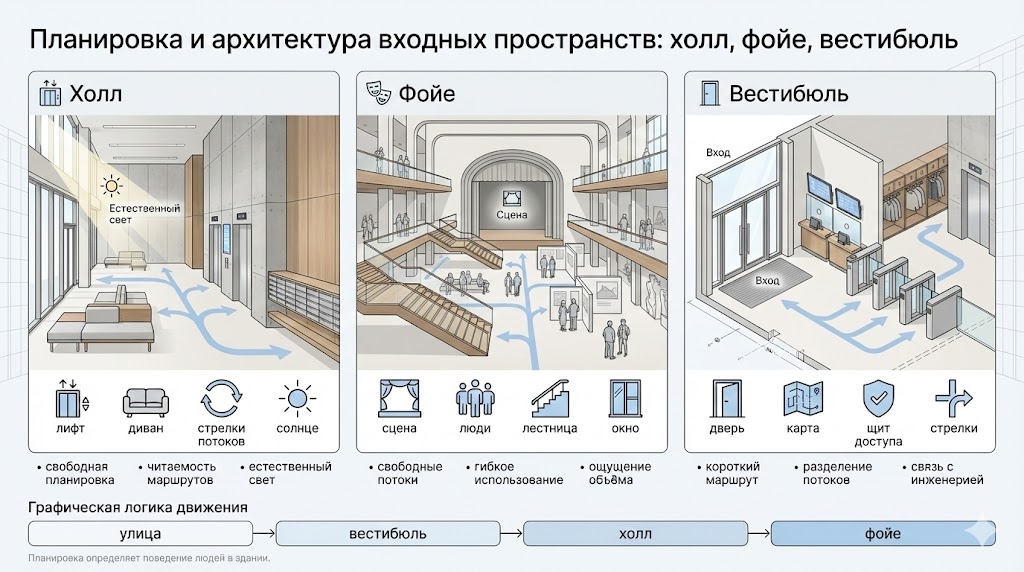 Чем отличаются холл, фойе и вестибюль