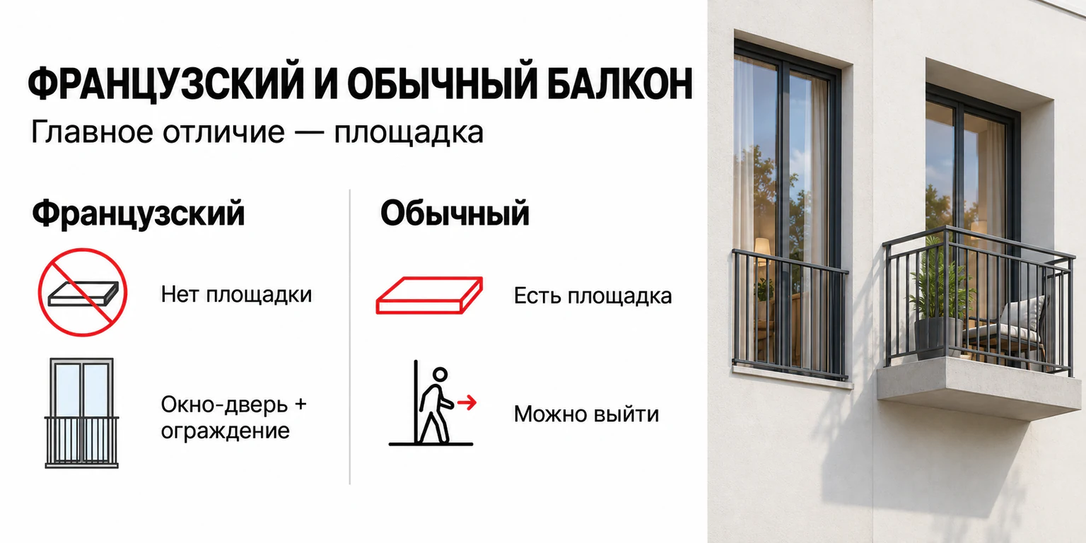 Французский и обычный балкон: отличие площадки