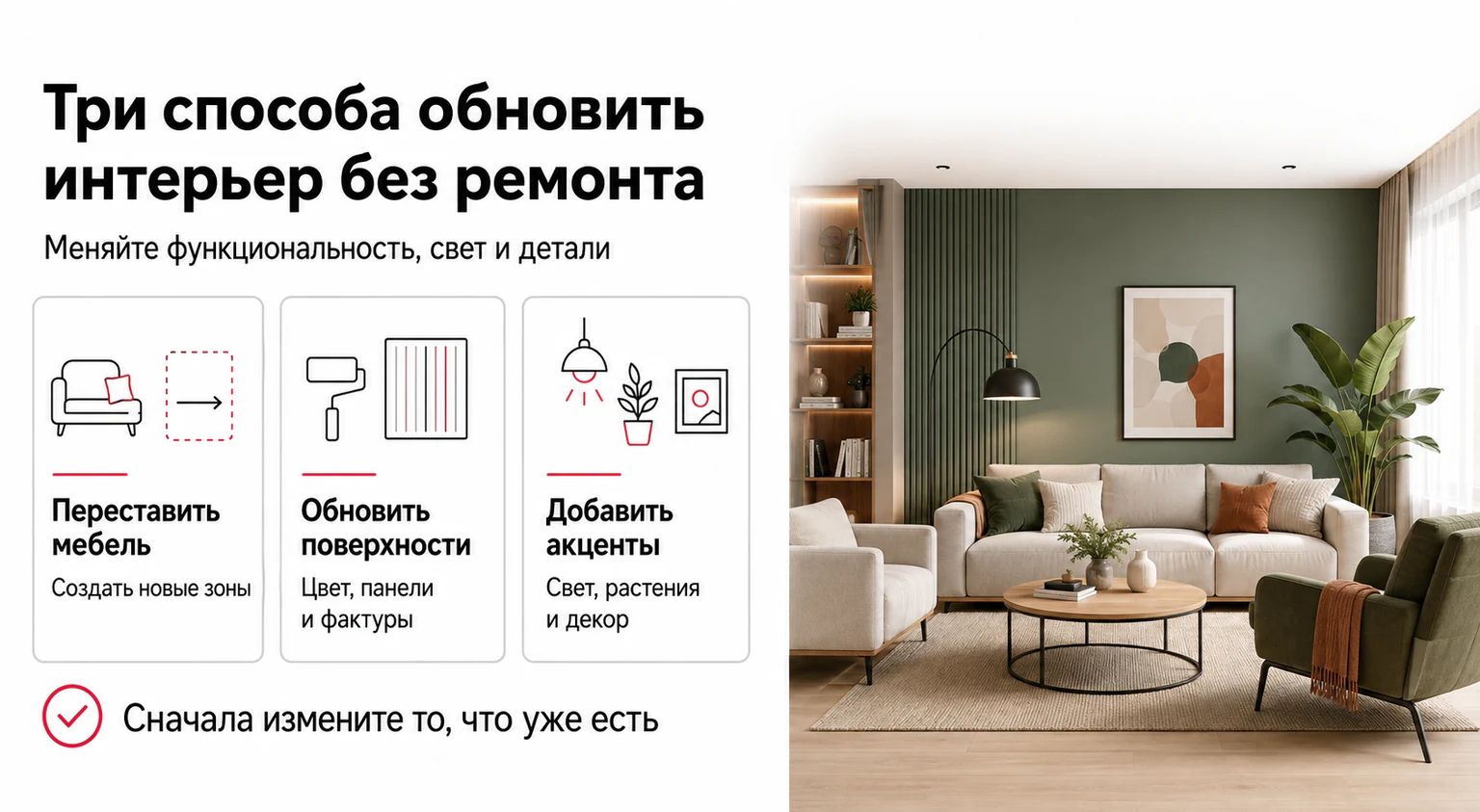Инфографика: три способа обновить интерьер без ремонта