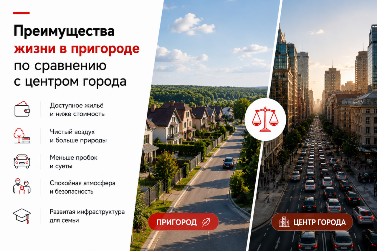 Преимущества жизни в пригороде по сравнению с центром города