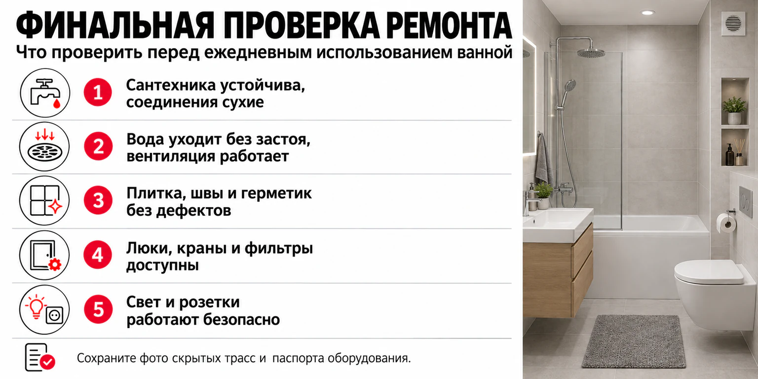 Финальная проверка ремонта ванной комнаты