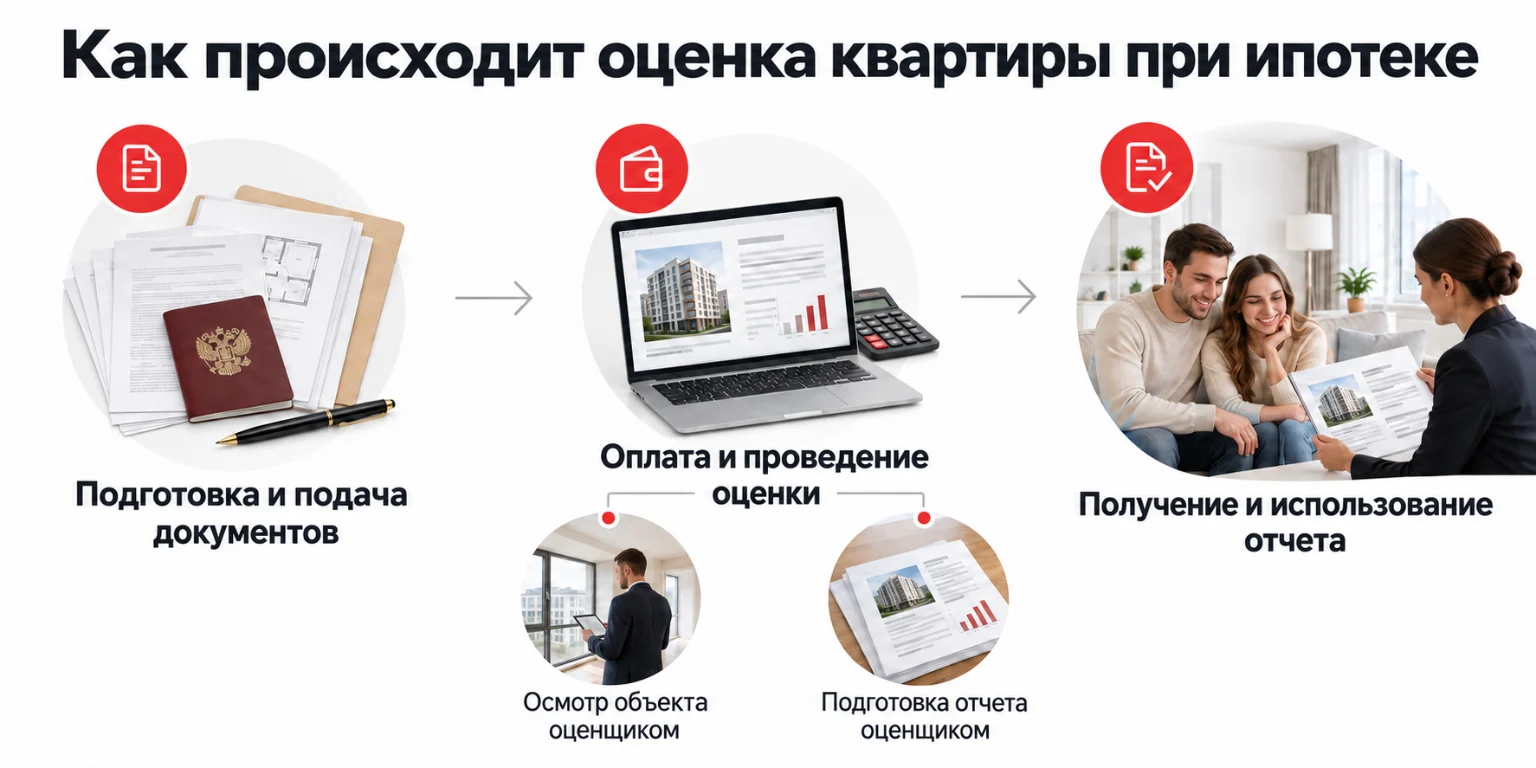 Инфографика: этапы оценки квартиры при ипотеке