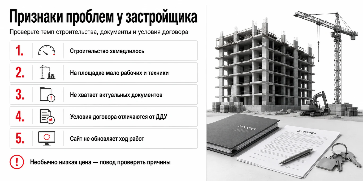 Инфографика: признаки проблем у застройщика