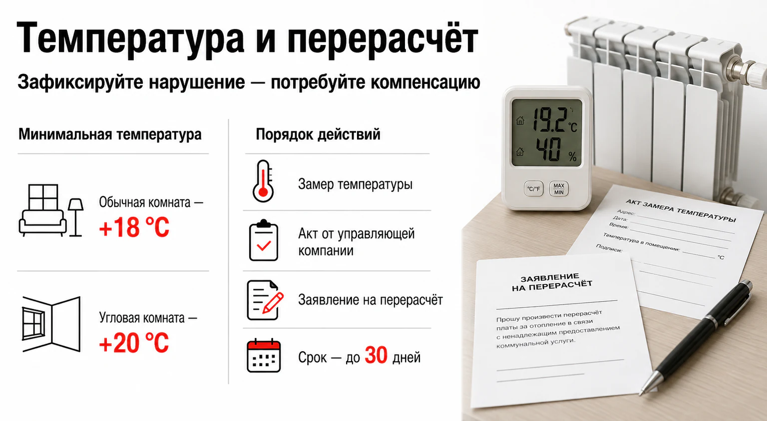 Нормы температуры и порядок перерасчёта за отопление Инфографика: нормы температуры и порядок перерасчёта за отопление