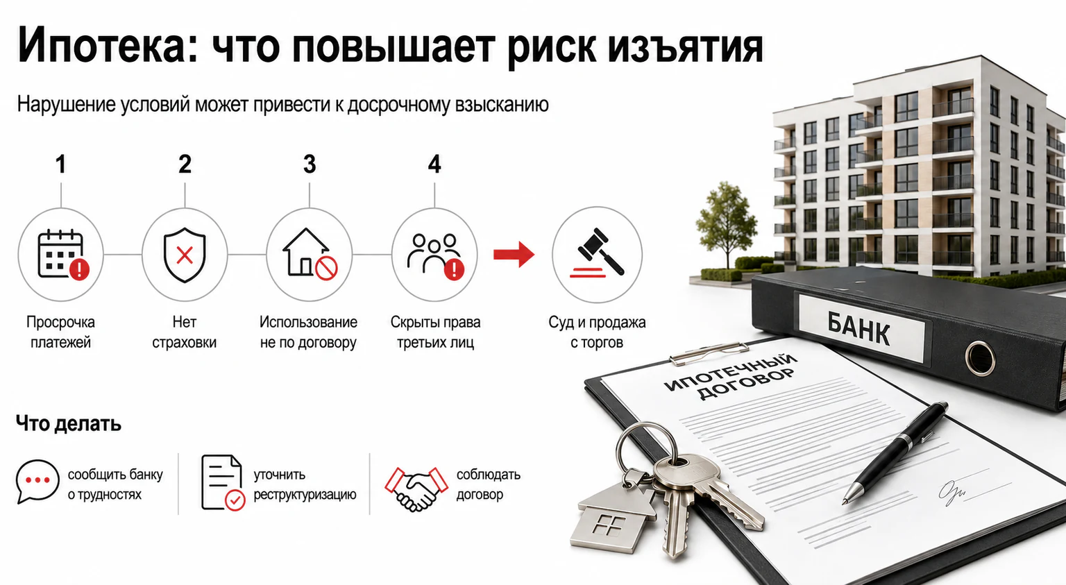 Инфографика: ипотечные нарушения, из-за которых возникает риск изъятия квартиры