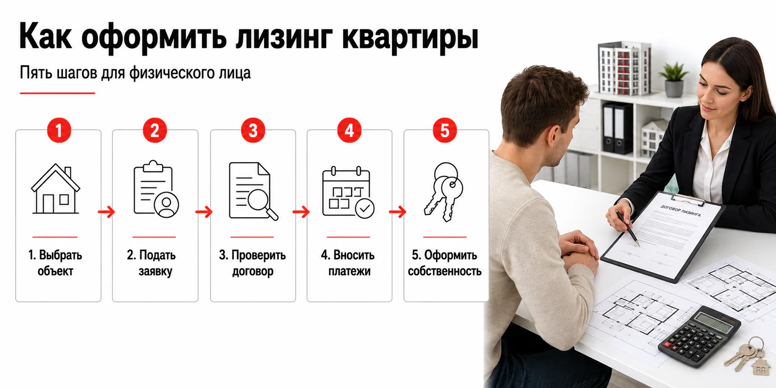 Инфографика: как оформить лизинг квартиры — пять шагов