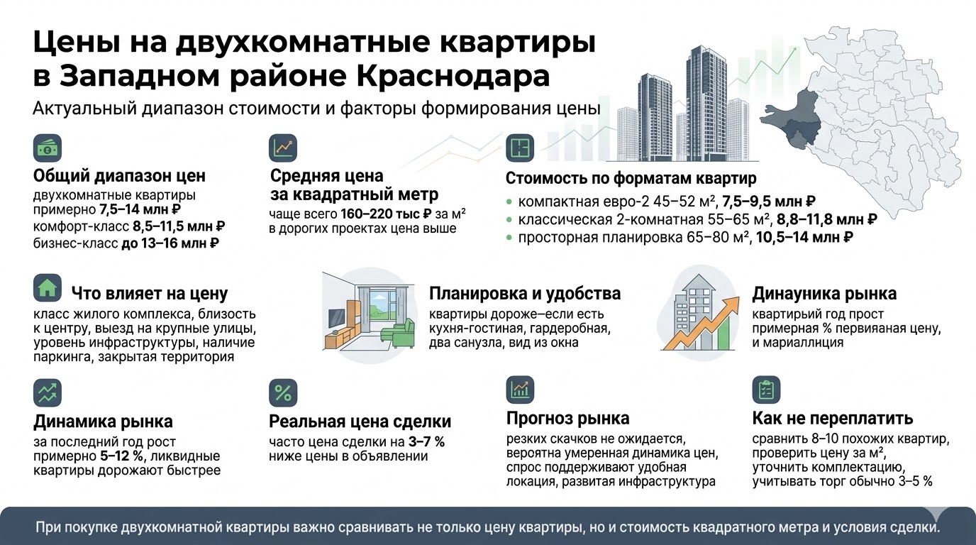 Цены на двухкомнатные квартиры в западном районе краснодара