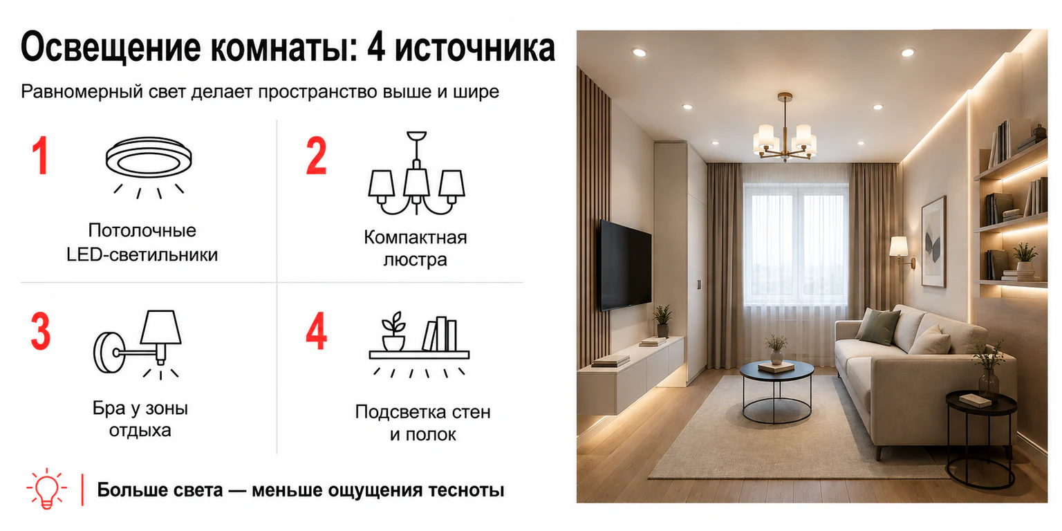 Инфографика: освещение комнаты