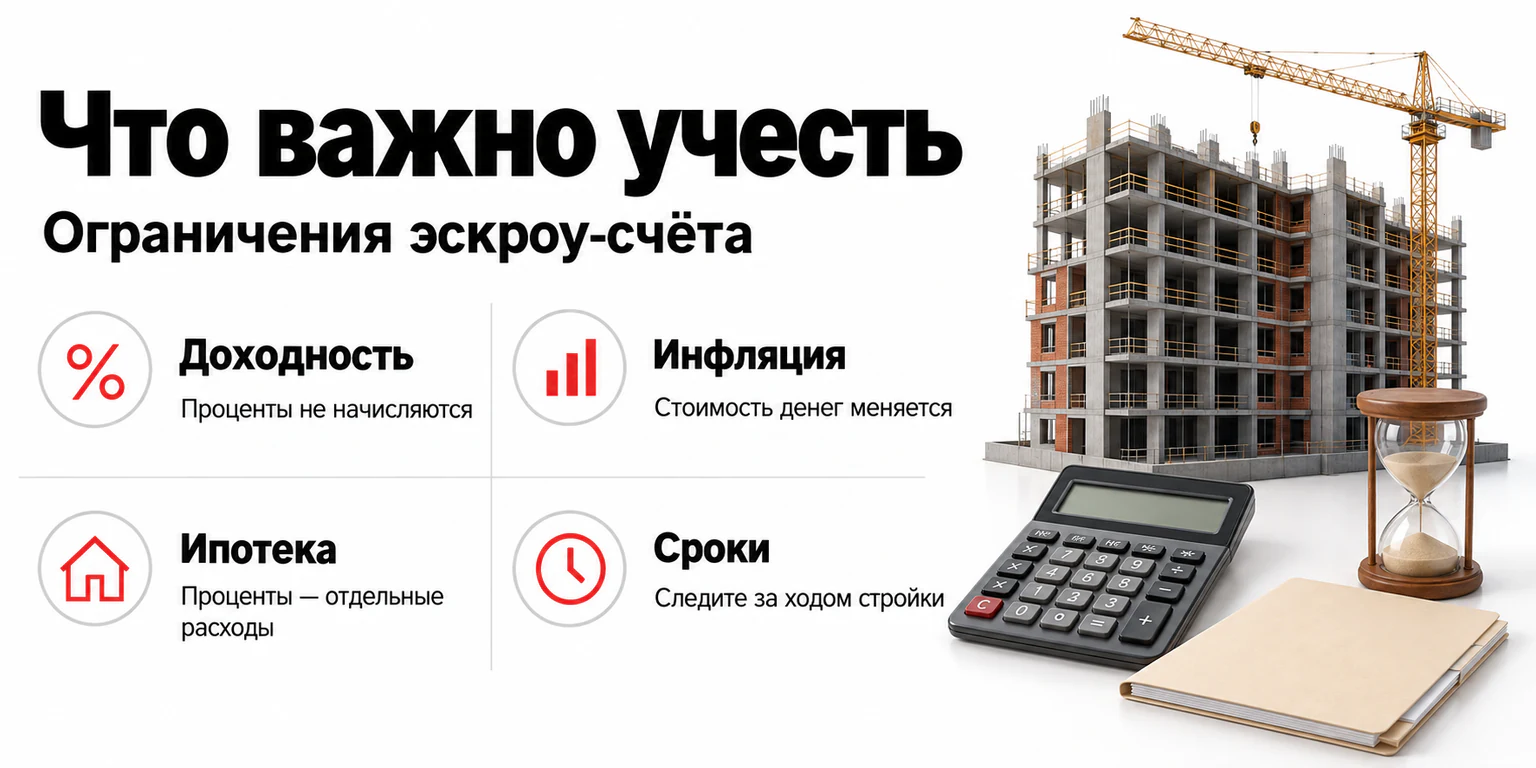 Ограничения эскроу: отсутствие процентов на остаток, влияние инфляции, отдельные расходы по ипотеке и контроль сроков стройки
