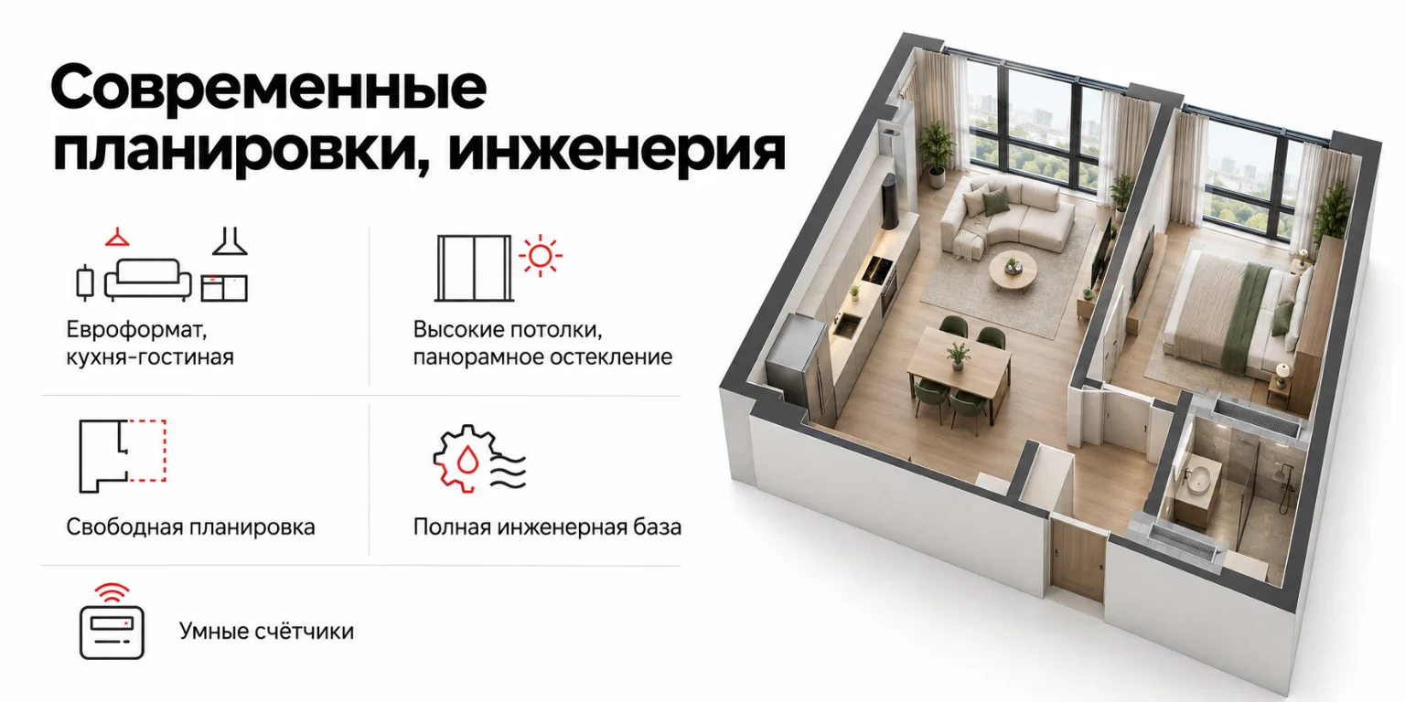 Инфографика: планировки и инженерия новостройки