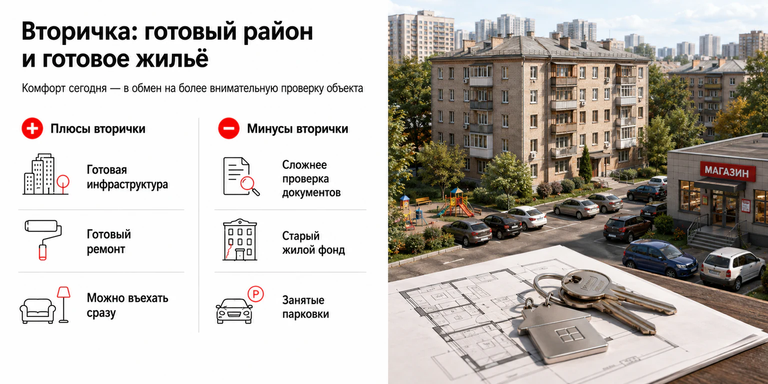 Инфографика: плюсы и минусы вторичного жилья