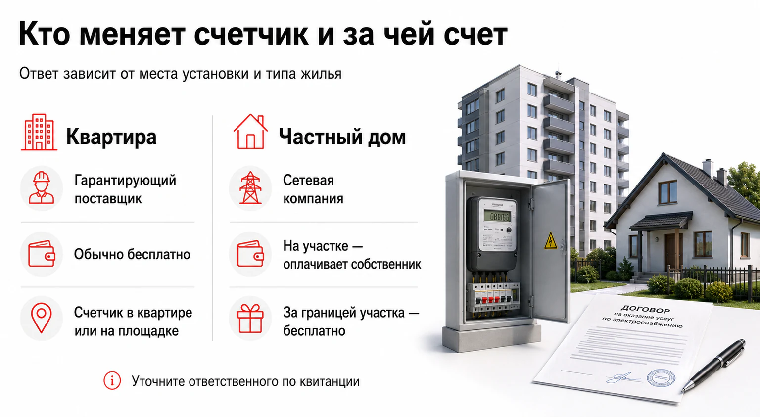 Инфографика: кто меняет электросчетчик и кто оплачивает замену