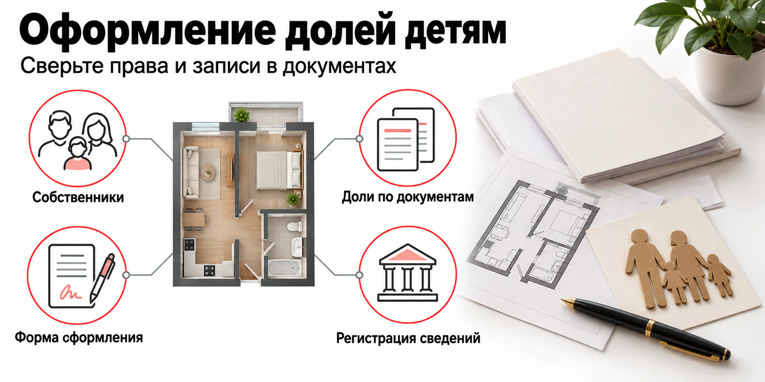 Схема оформления долей детям: собственники квартиры, документы о долях и регистрация сведений