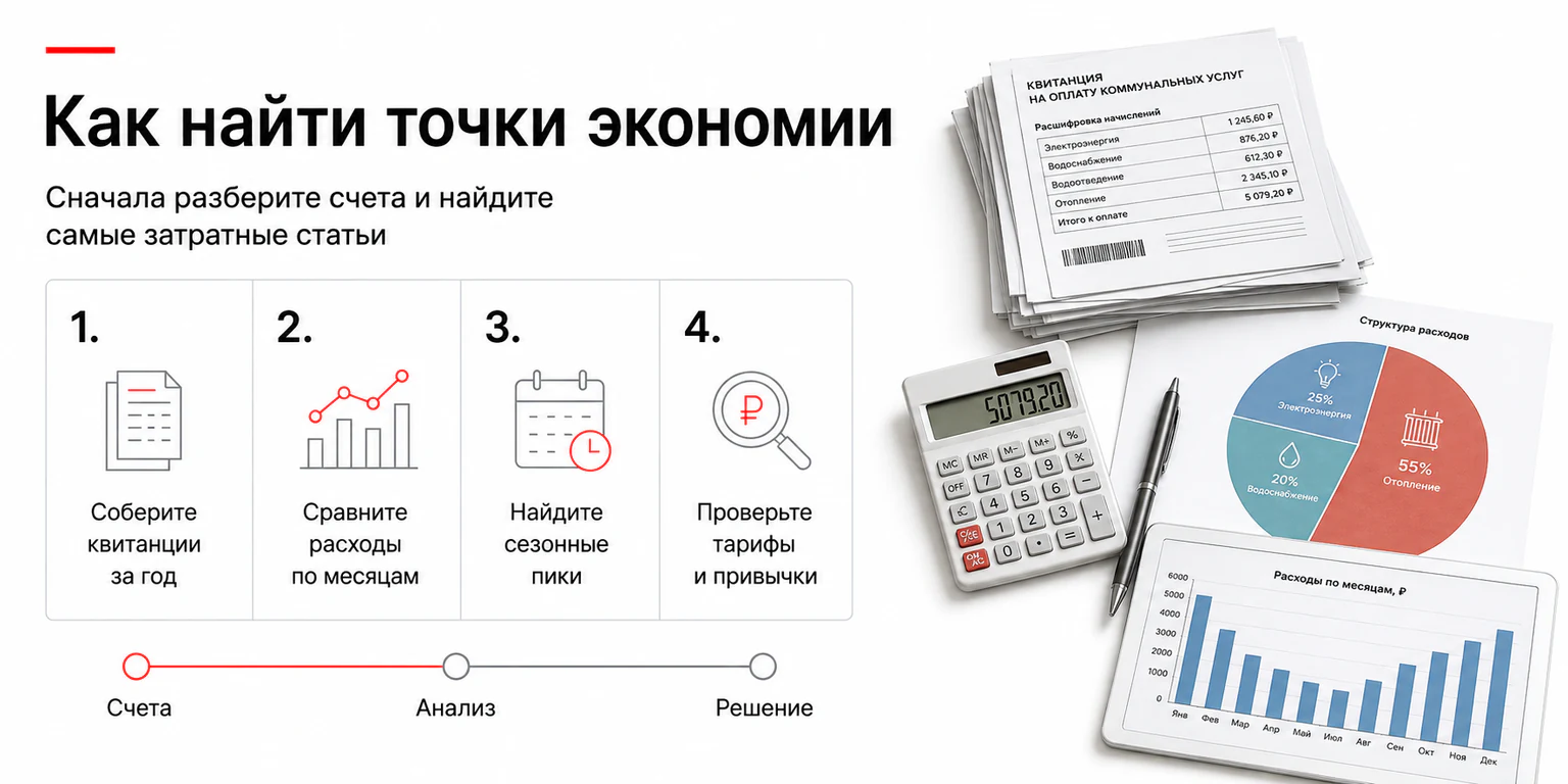 Инфографика: как проанализировать коммунальные квитанции и найти точки экономии