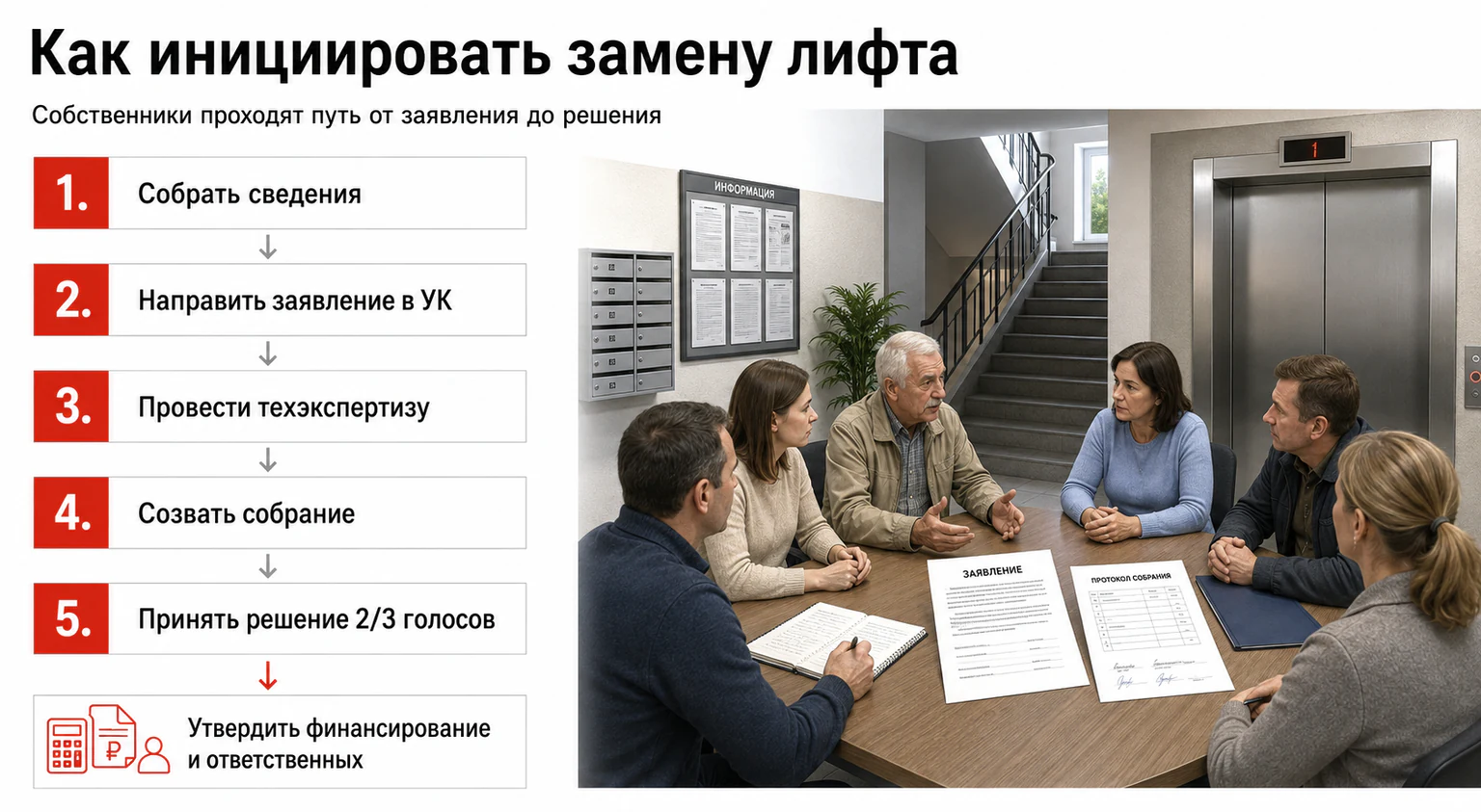 Инфографика: как инициировать замену лифта