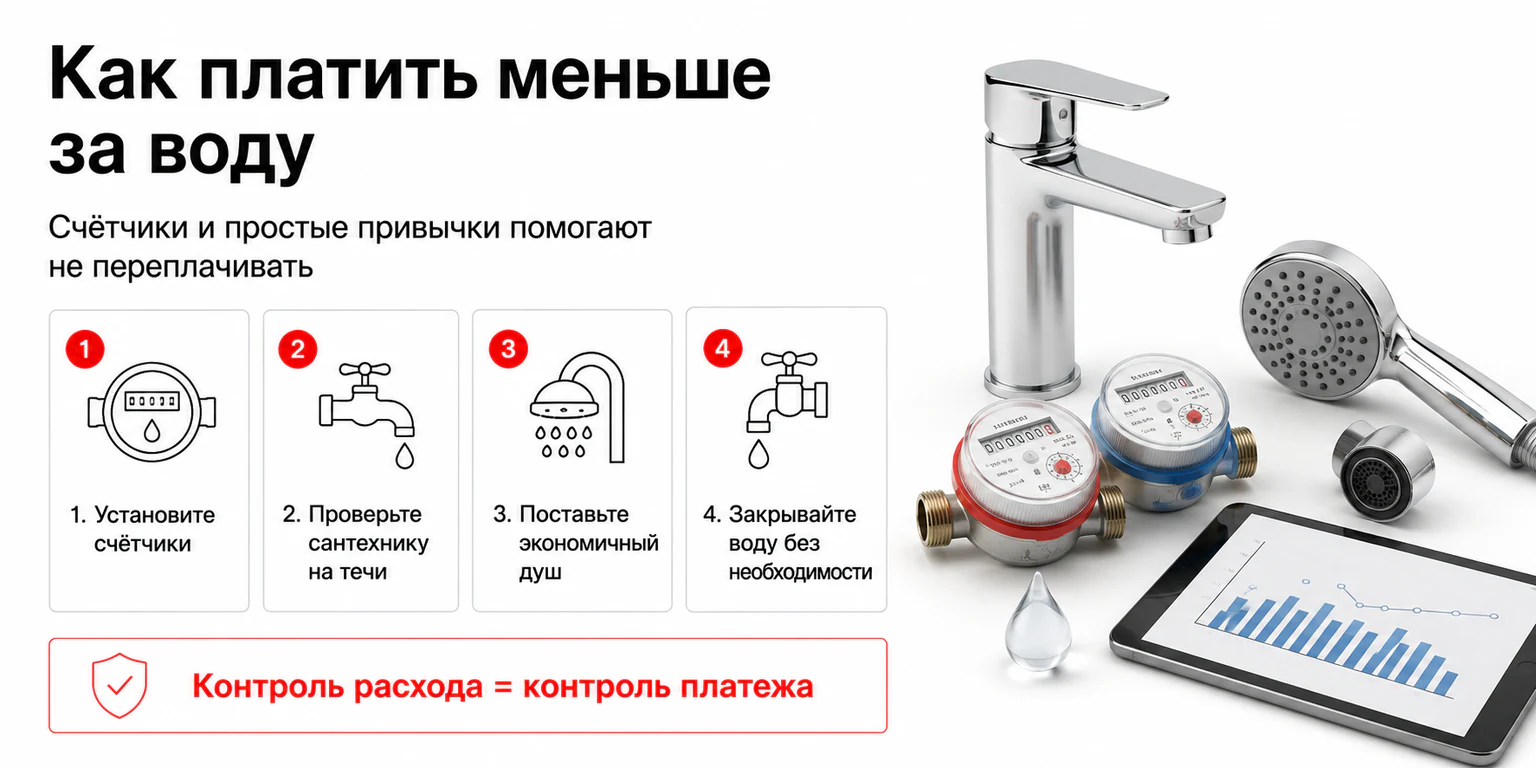 Инфографика: как уменьшить потребление воды и плату за коммунальные услуги