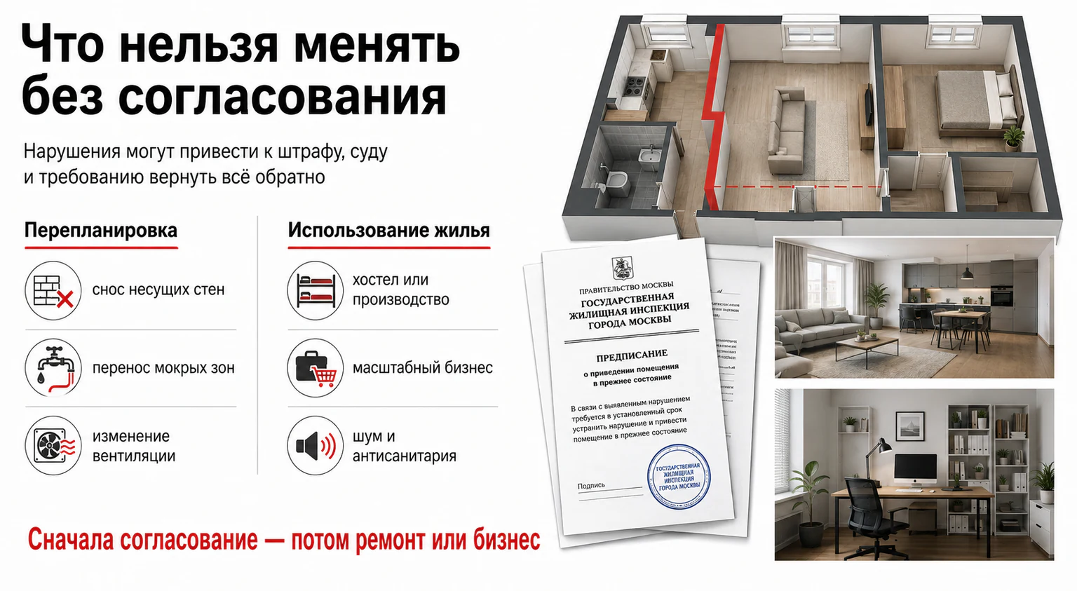 Инфографика: незаконная перепланировка и использование жилья не по назначению