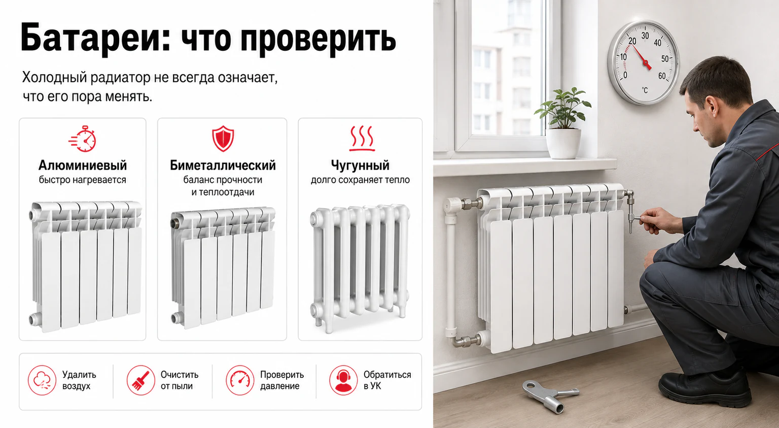 Батареи: что проверить Инфографика: что проверить, если батареи плохо греют