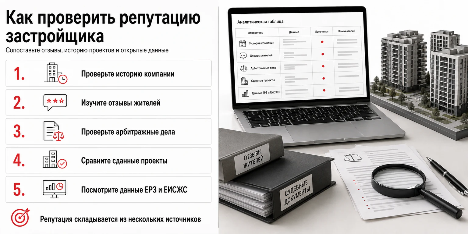 Инфографика: как проверить репутацию застройщика