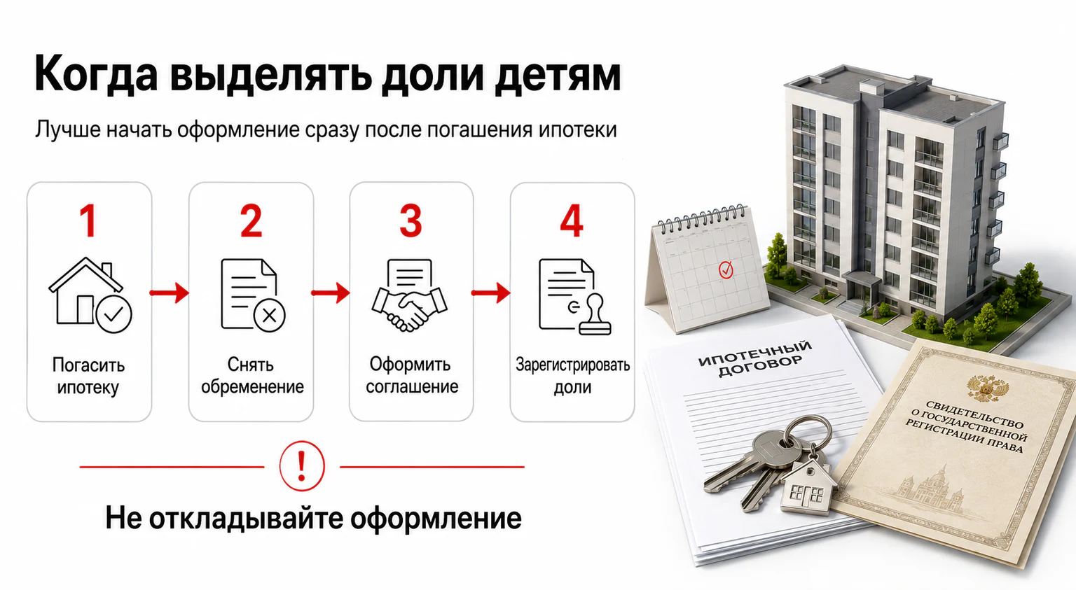 Инфографика: когда выделять доли детям после погашения ипотеки