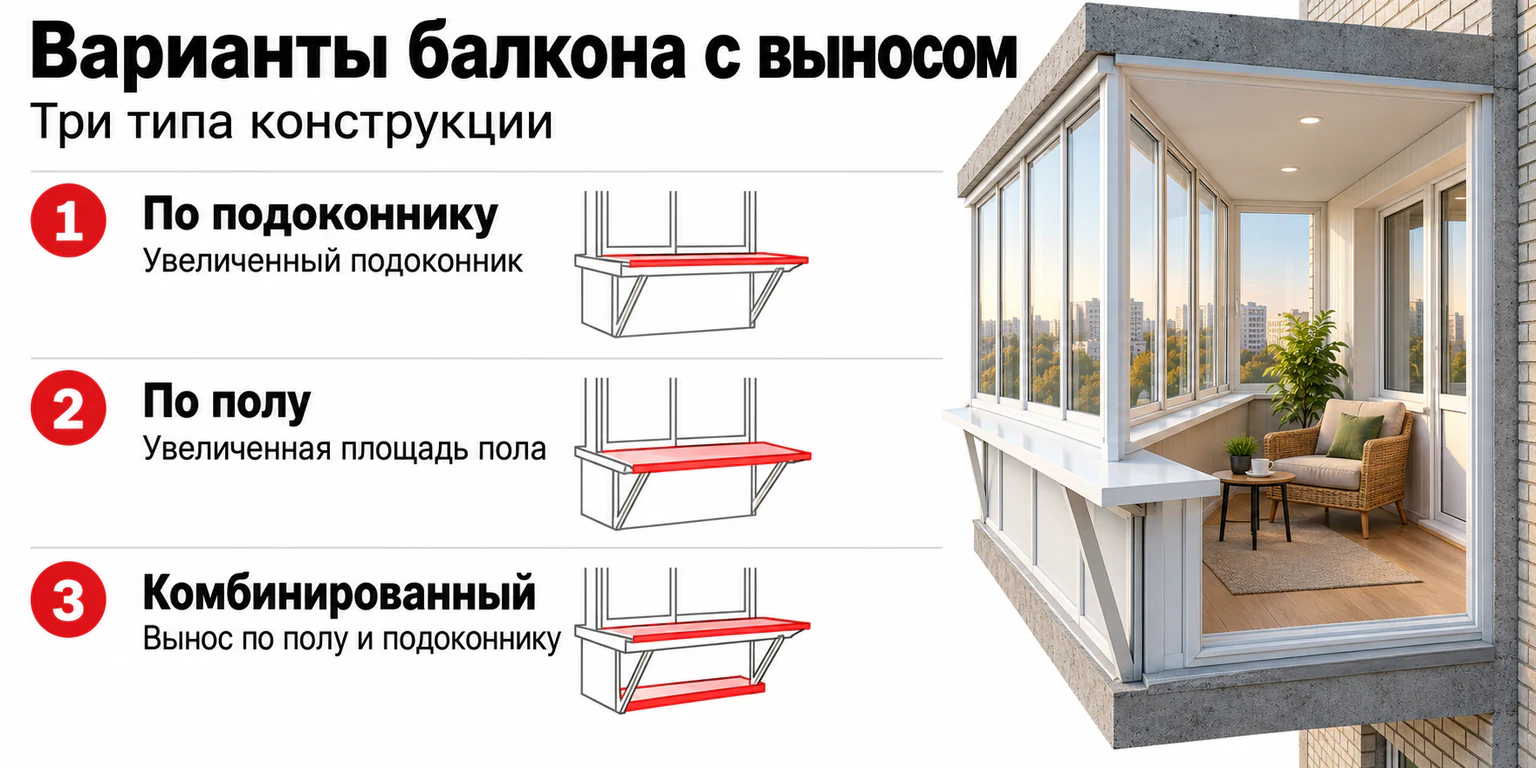 Инфографика: Варианты балкона с выносом