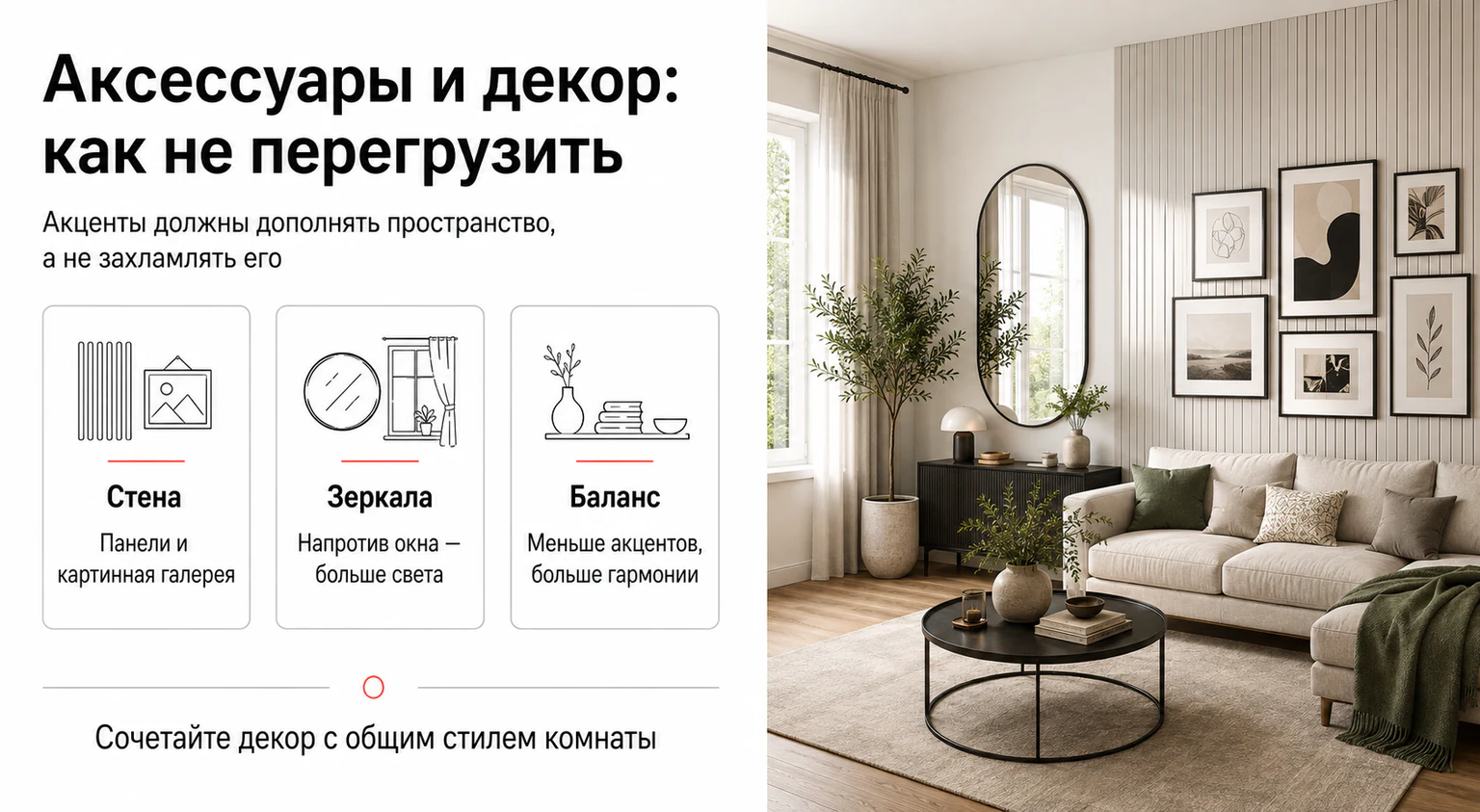 Инфографика: как использовать аксессуары и декор без перегруза