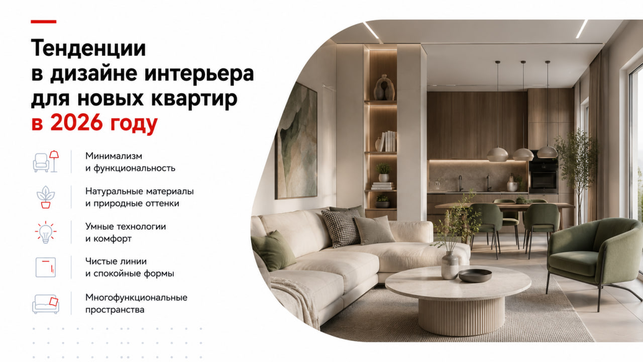 Тенденции в дизайне интерьера для новых квартир в 2026 год
