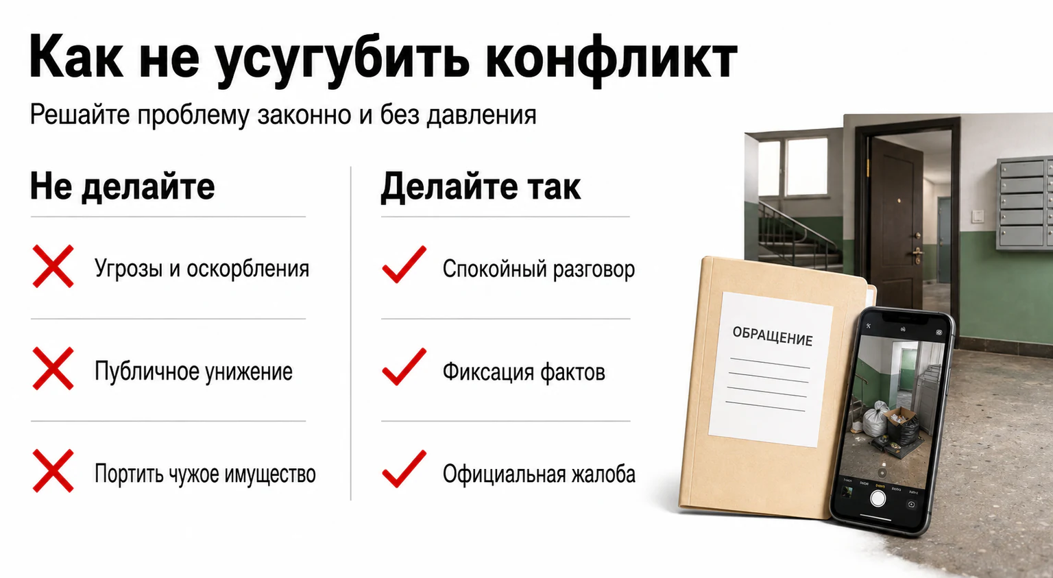 Инфографика: как не усугубить конфликт из-за мусора в подъезде