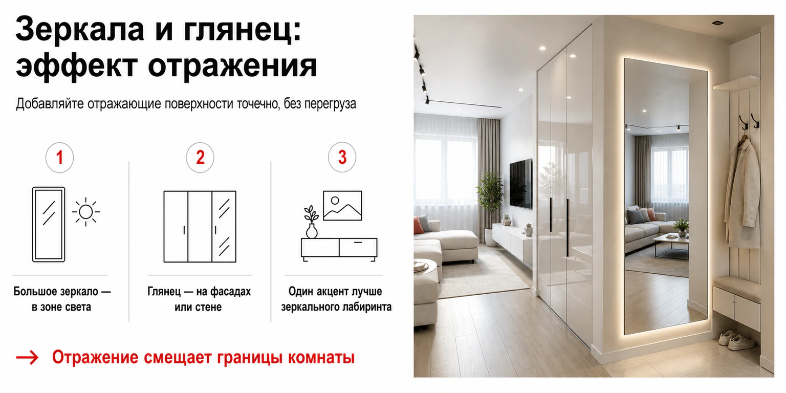 Инфографика: зеркала и глянец в маленькой квартире