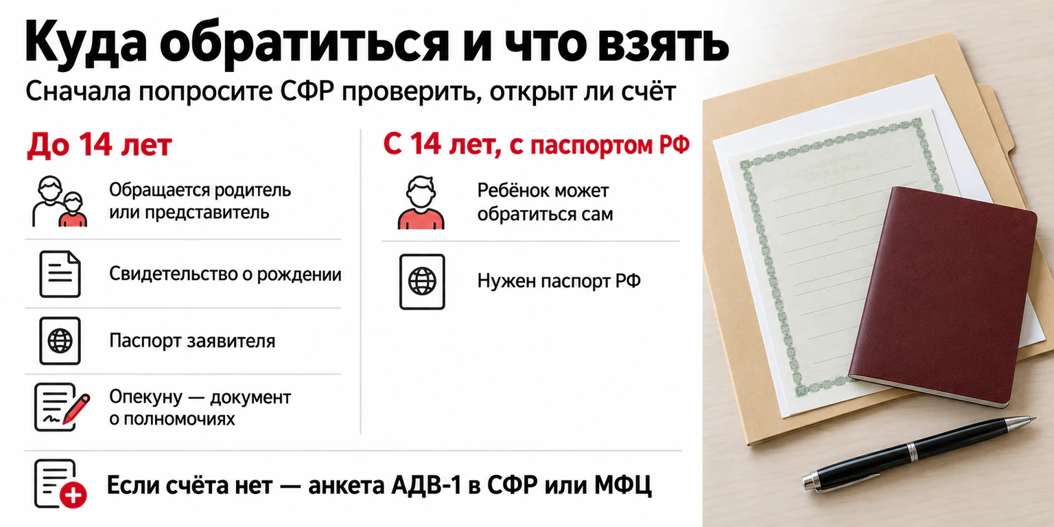 Документы для оформления СНИЛС ребёнку до 14 лет и после получения паспорта РФ.