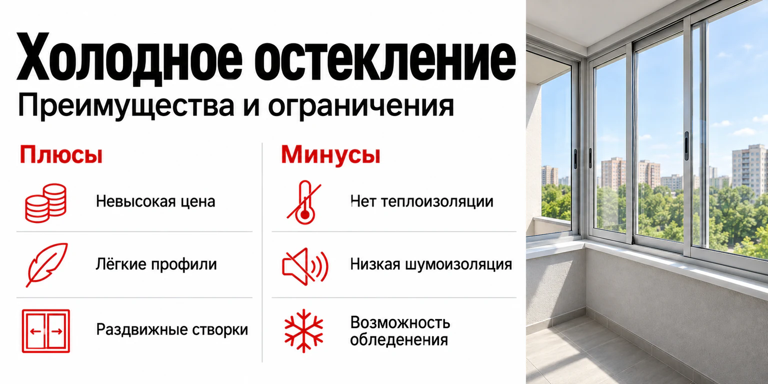Инфографика: Холодное остекление балкона: плюсы и минусы