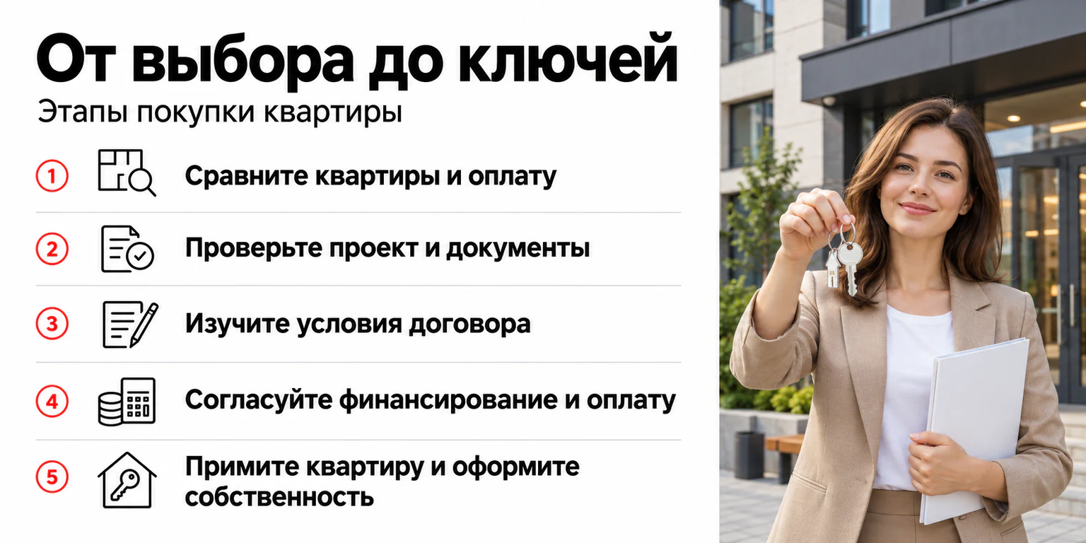 Порядок покупки квартиры в новостройке: выбор, проверка, договор, оплата и приемка