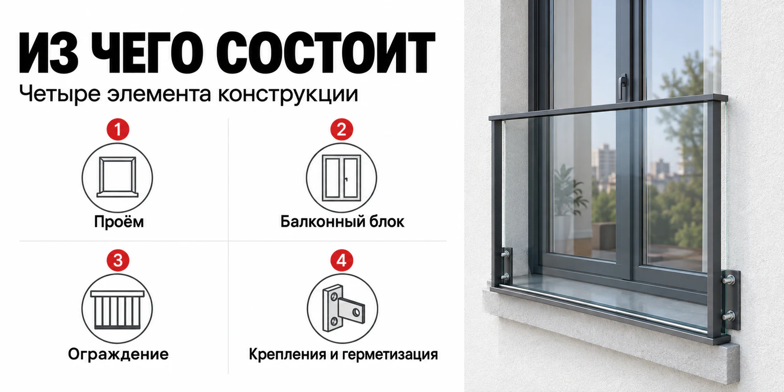 Элементы конструкции французского балкона