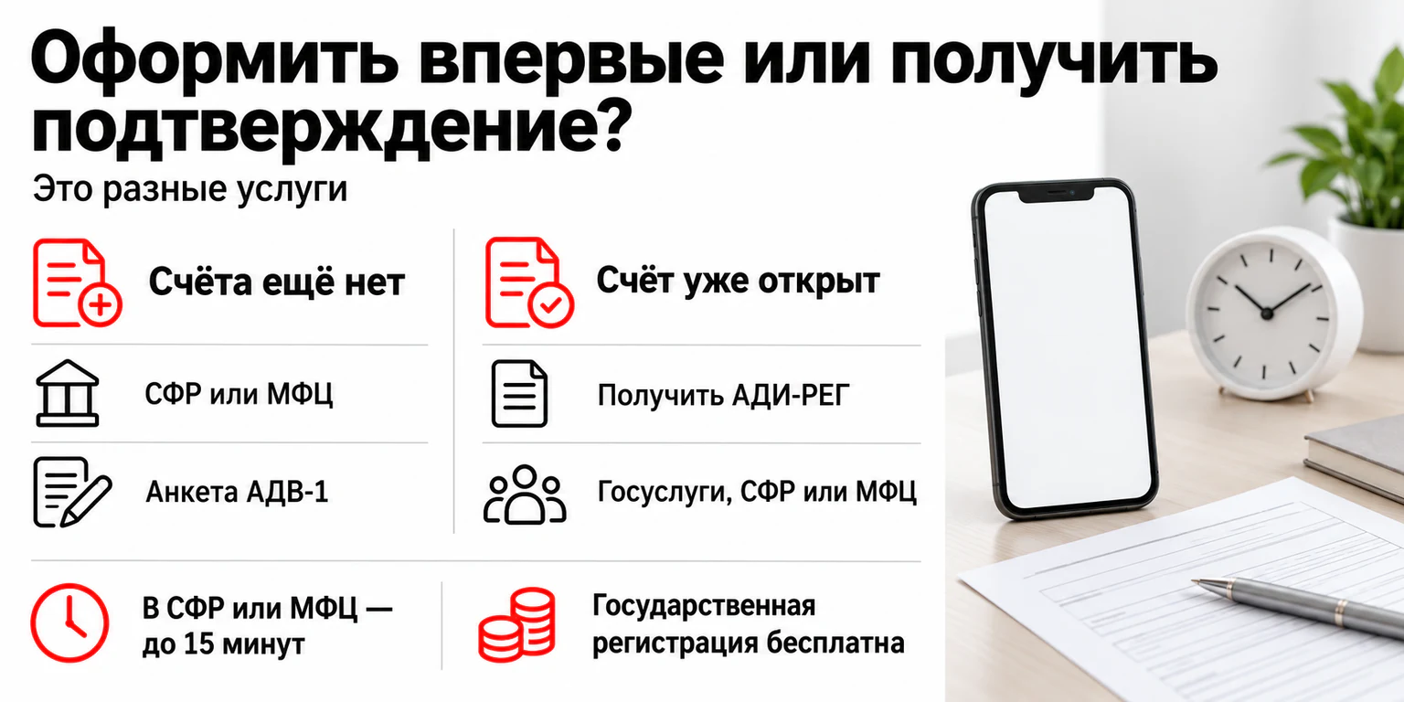 Чем первичная регистрация СНИЛС отличается от получения подтверждения АДИ-РЕГ через Госуслуги, СФР или МФЦ.