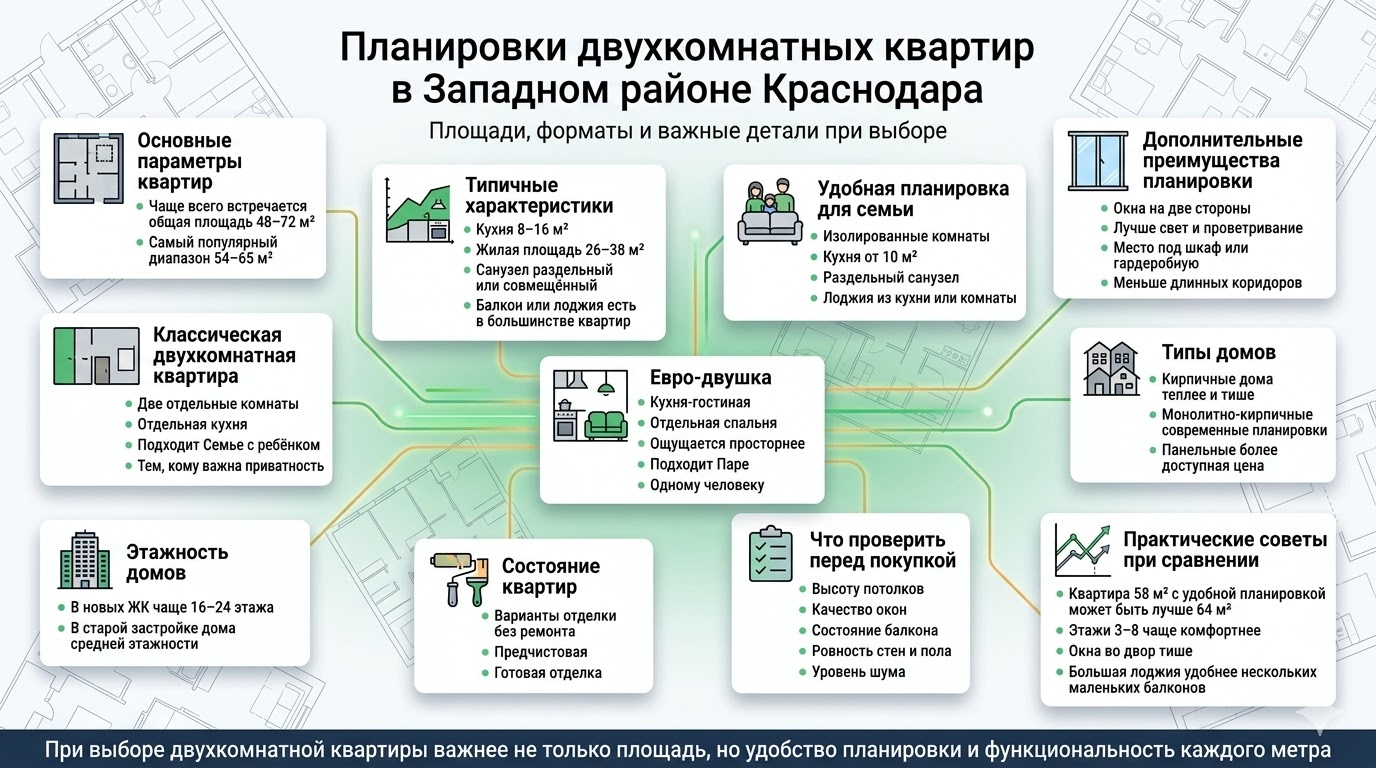 Параметры двухкомнатных квартир