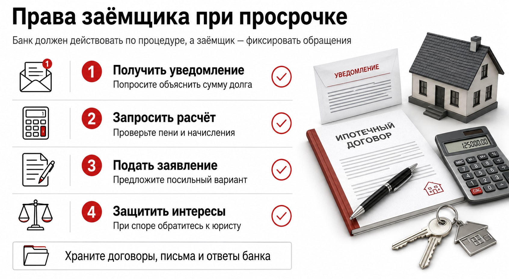 Инфографика: права заёмщика при просрочке ипотеки