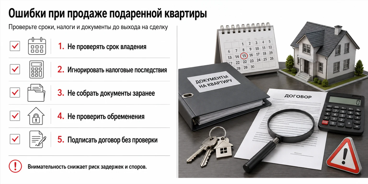 Инфографика: ошибки при продаже подаренной квартиры