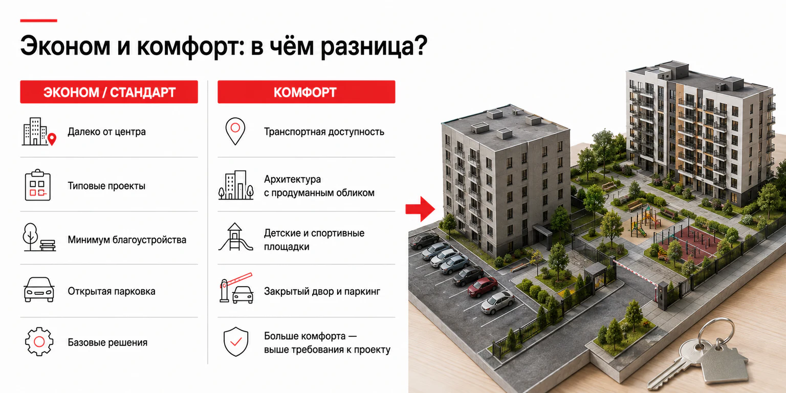 Сравнение эконом-класса и комфорт-класса новостроек