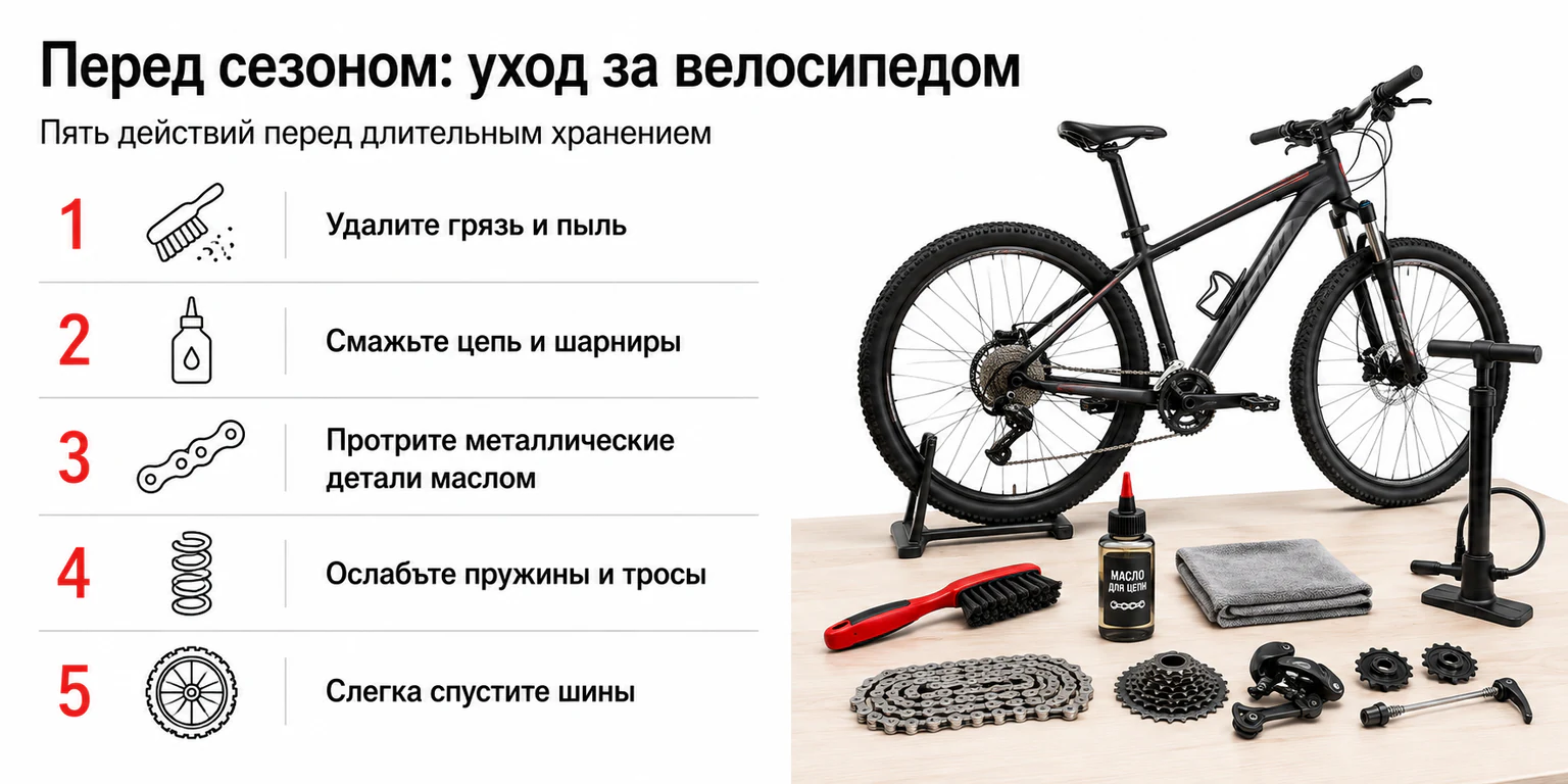 Инфографика: уход за велосипедом перед хранением