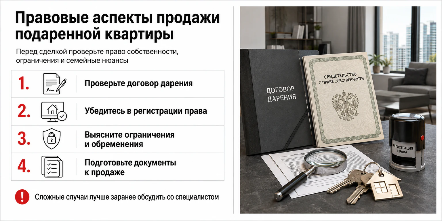 Инфографика: правовые аспекты продажи подаренной квартиры