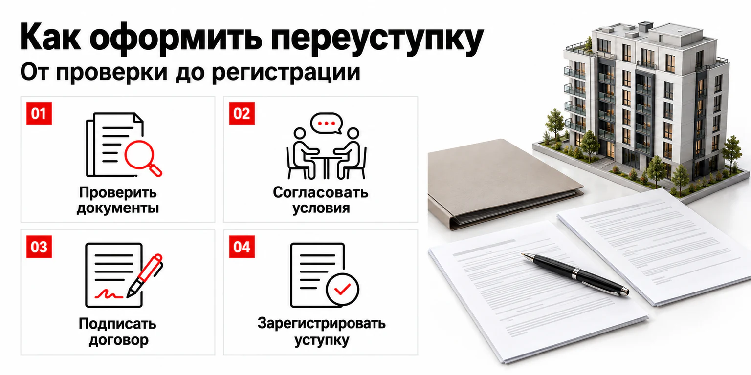 Этапы оформления переуступки: проверка документов, согласование условий, подписание договора и регистрация уступки