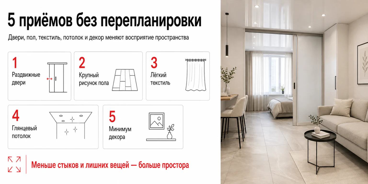 Инфографика: пять приёмов для простора без перепланировки