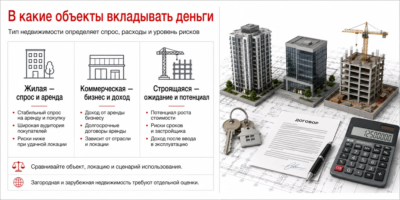 Инфографика: объекты для инвестирования в недвижимость