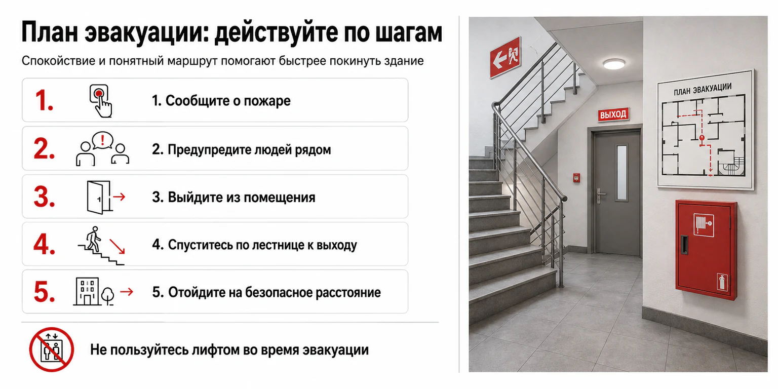 Инфографика: план эвакуации из многоквартирного дома