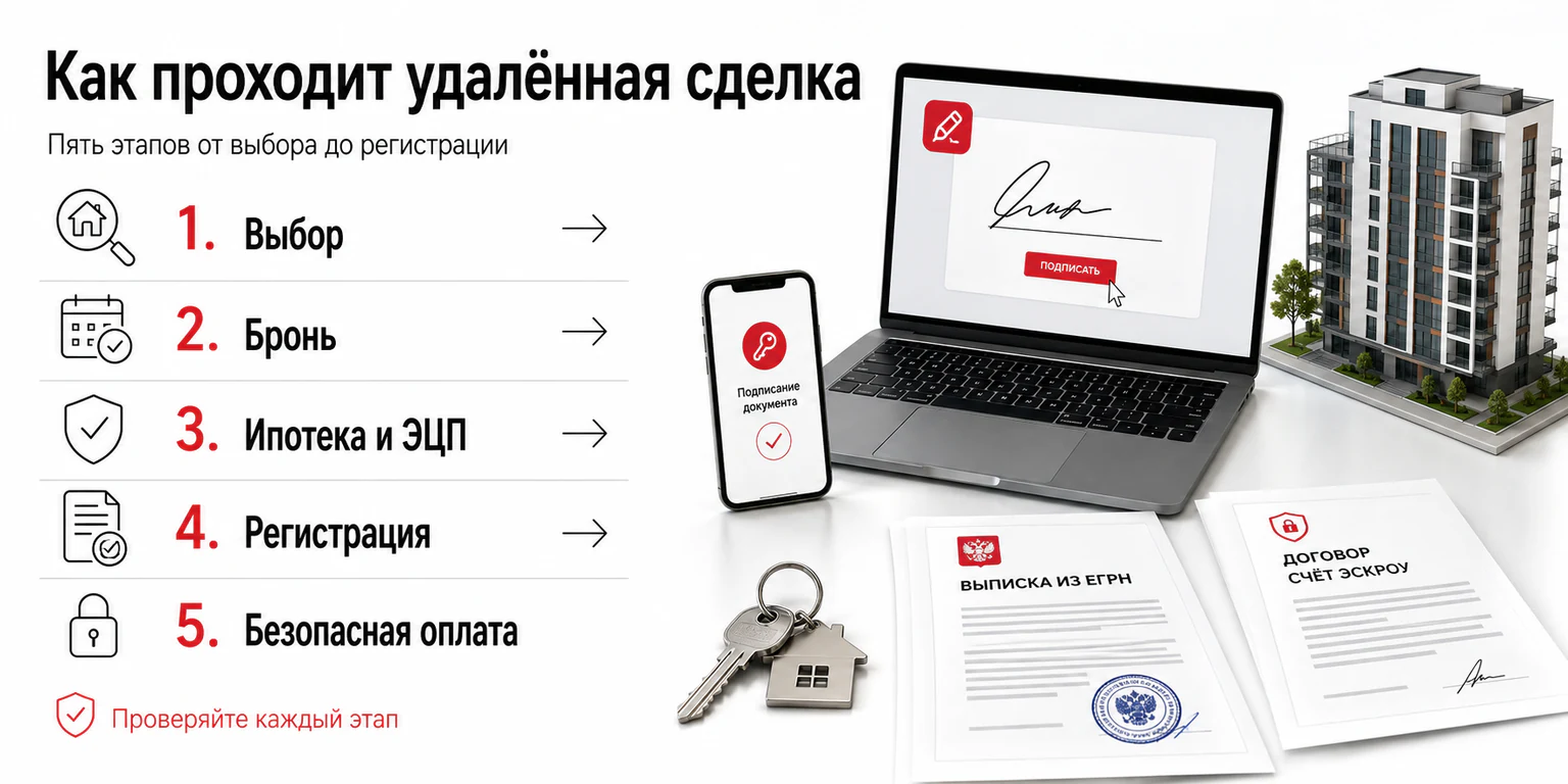 Инфографика: этапы удалённой сделки с квартирой