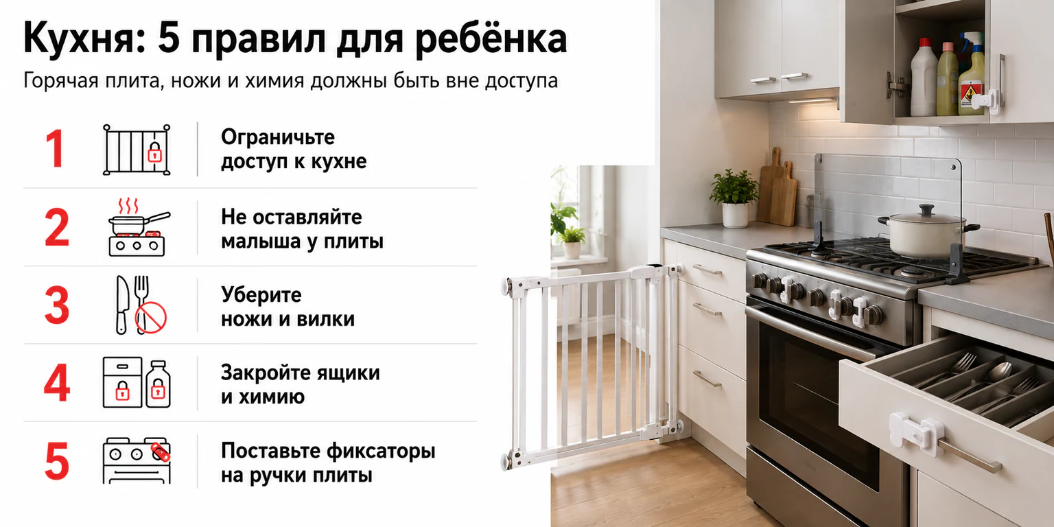 Инфографика: правила безопасности ребёнка на кухне
