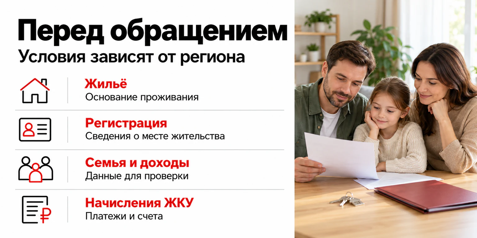 Общие сведения для проверки перед обращением за субсидией ЖКУ: жильё, регистрация, данные о семье и начисления; правила различаются по регионам