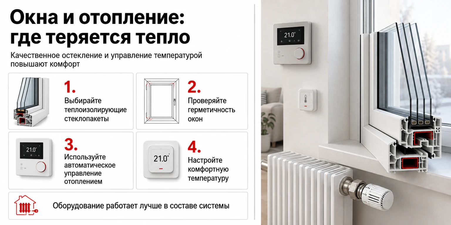 Инфографика: энергосберегающие окна и системы отопления Инфографика: энергосберегающие окна и системы отопления