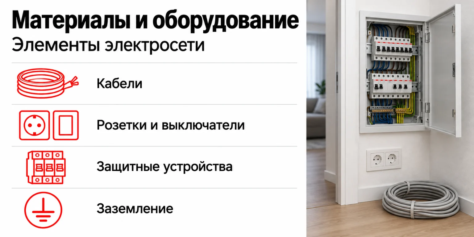 Инфографика: материалы и оборудование электросети